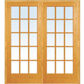 Unfinished Pine Wood 15 Lite True Divided Clear Glass Left Hand Prehung Interior Double Door 60 T2670