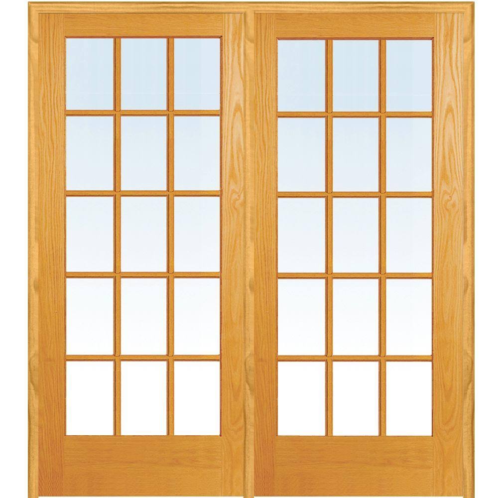 Unfinished Pine Wood 15 Lite True Divided Clear Glass Left Hand Prehung Interior Double Door 60 T2670