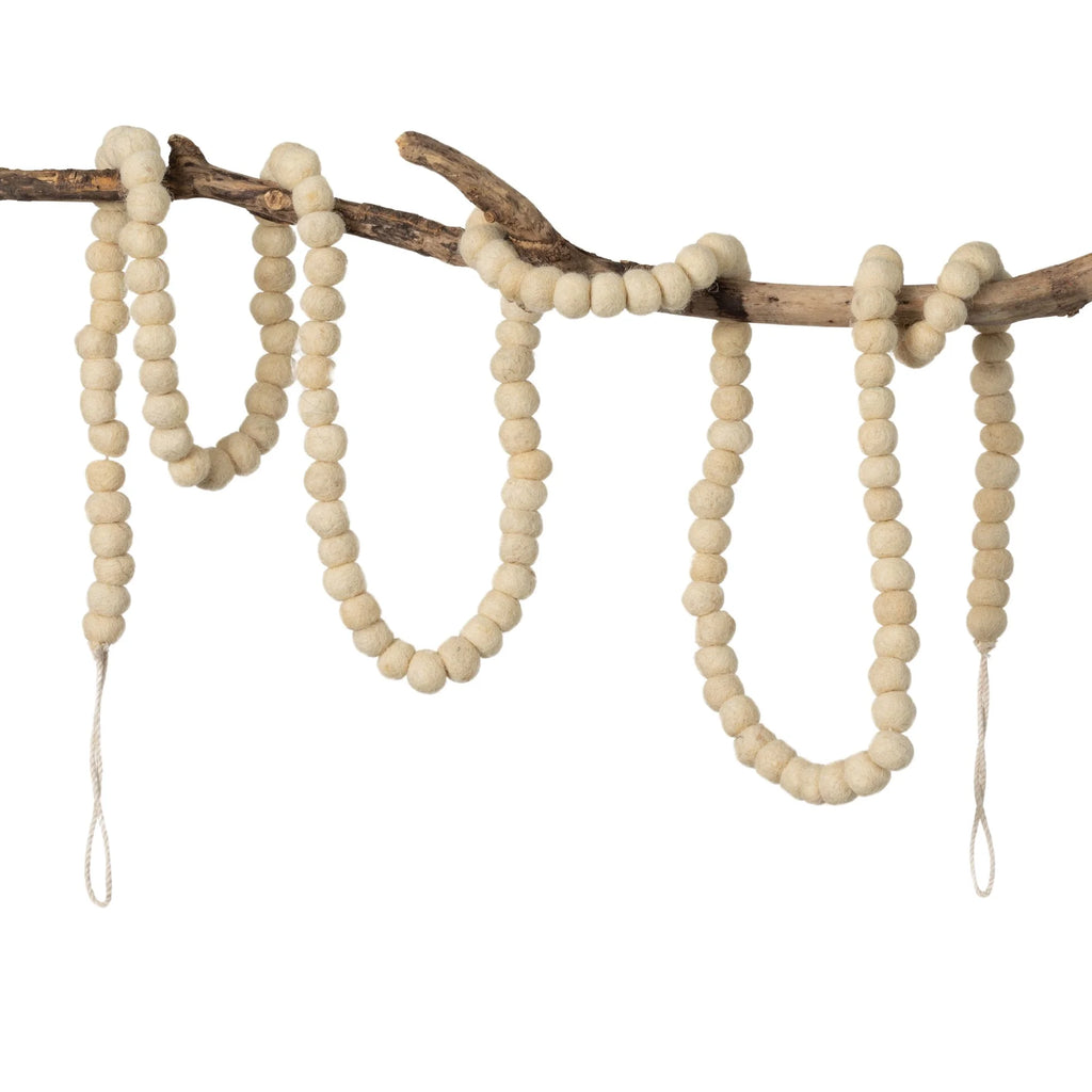 Natural Wool Ball Garland 70"H N13445
