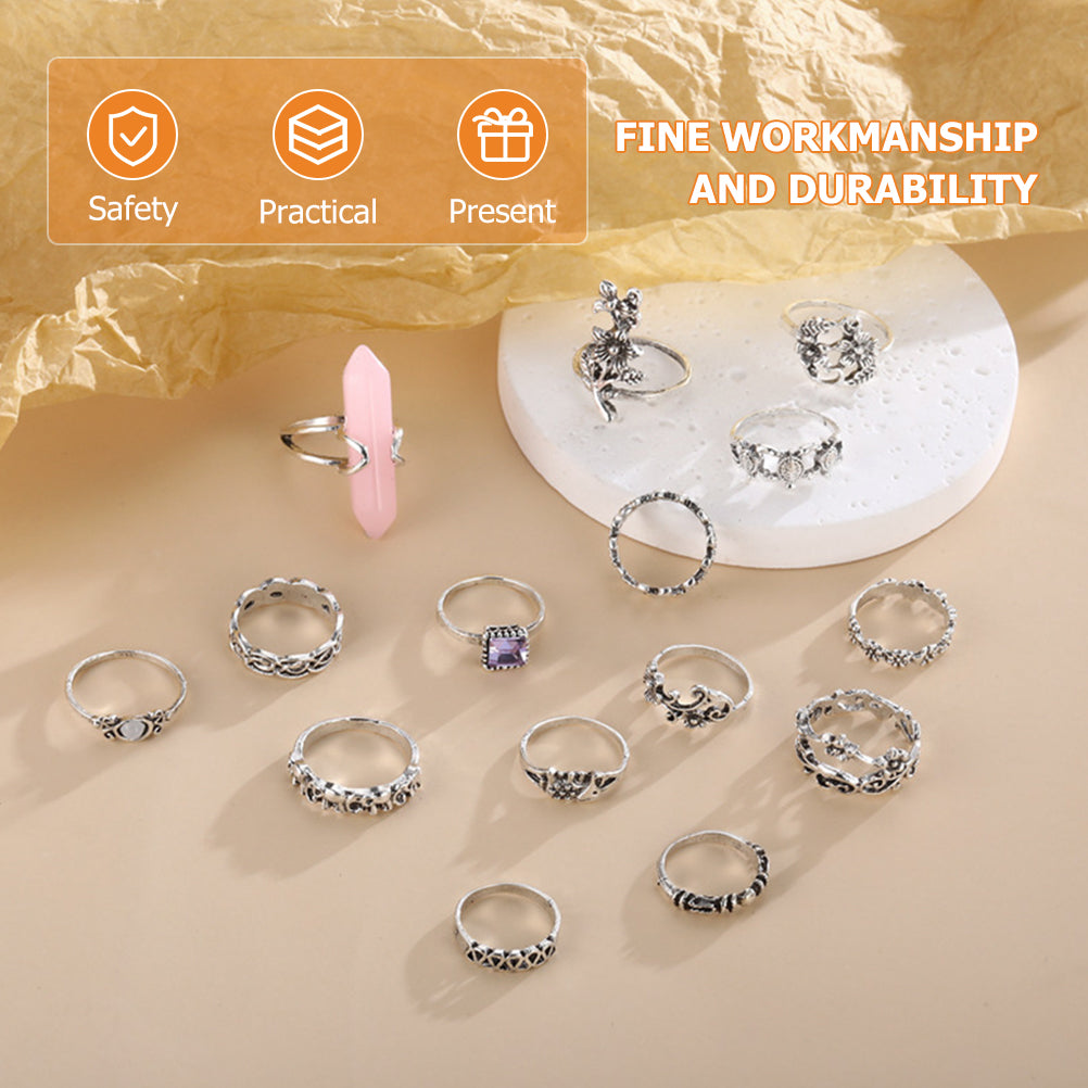 15 Pcs Beaded Alloy Knuckle Rings S23662