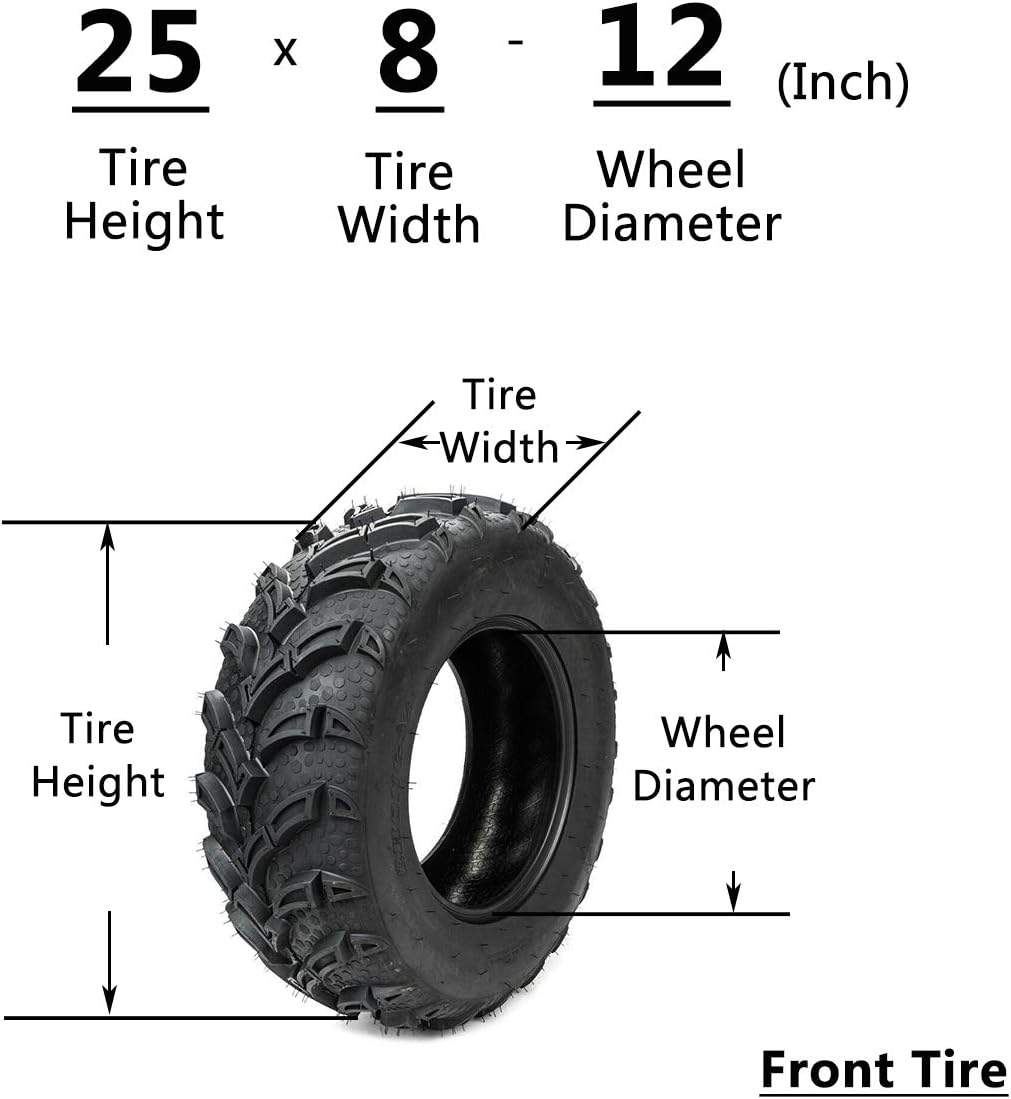 Set of 4 All Terrain ATV UTV Tires 25x8-12 Front 25x10-12 Rear 6PR J8453