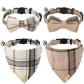 4 Pieces Breakaway Cat Collar Bandana with Plaid Scarf and Bowtie Bell C860