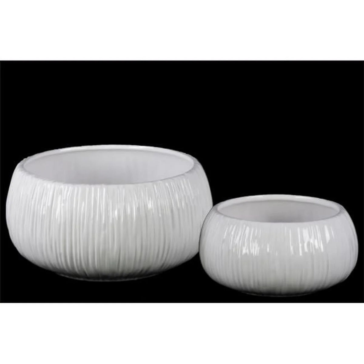 2 Piece Ceramic White Coated Round Flower Pot W991757