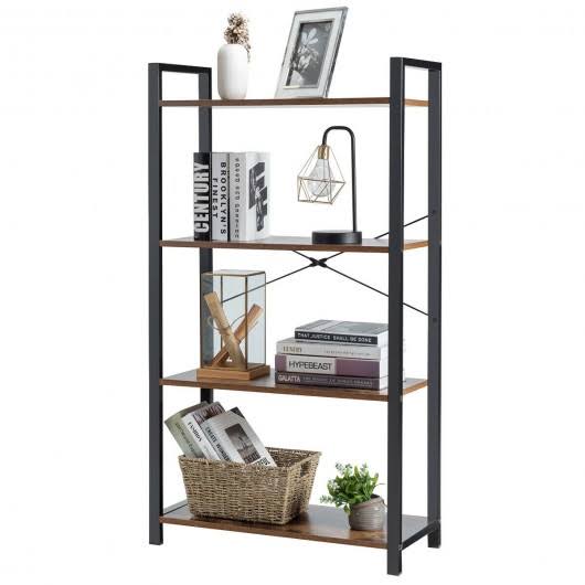 4-Tier Rustic Brown Bookshelf Storage Rack Q1268