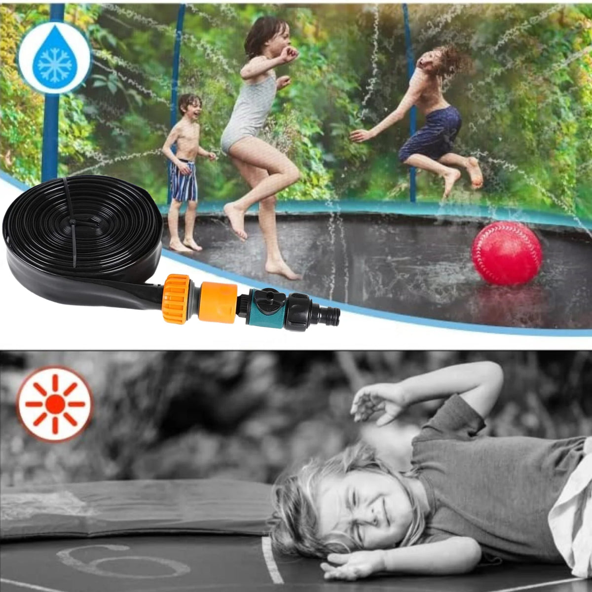 12FT Trampoline with Basketball Hoop, Enclosure Net, Sprinkler, Light, Socks, Ladder W32482