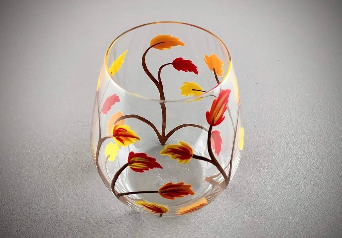 Stemless Hand Painted Wine Glass 18 Ounce D519266