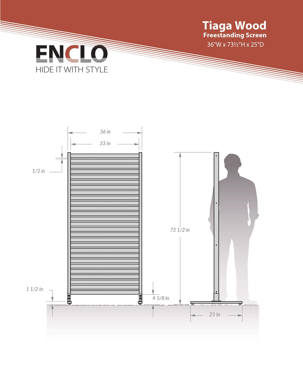 6 ft H x 3 ft W Slatted Wood Privacy Screen Kit (1 Panel) S299