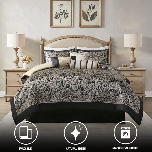 Black 7 Piece Cal King Faux Silk Down Alternative Comforter Set I843