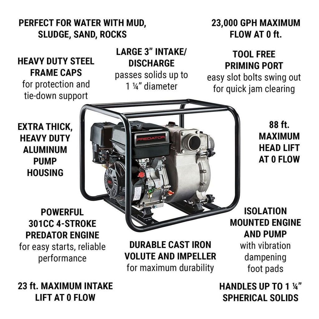 3 in. 301cc Gasoline Engine Water Pump U465