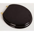 Dark Brown Oak Wood Toilet Seat with Polished Brass Hinges E3016