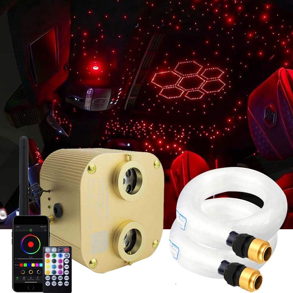 Bluetooth Fiber Optic Ceiling Lighting Kits 1100pcs 13.1ft Dual Port RGBW Sound Remote Control U456547