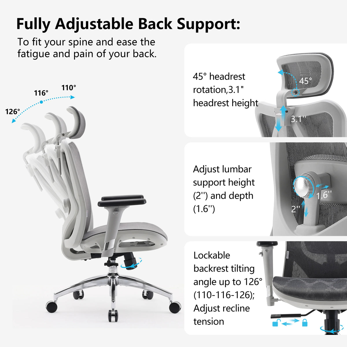 Black Ergonomic Mesh Office Chair with Headrest and Lumbar Support T912