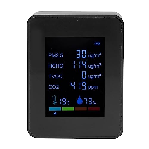 6 in 1 CO2 Meter Humidity Temperature PM2.5 TVOC HCHO Detector Black M381