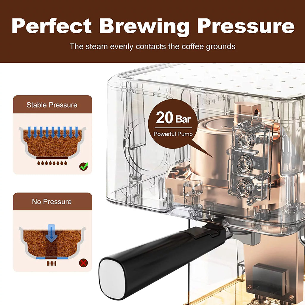 Black 20 Bar Espresso Coffee Machine with Milk Frother Steam Wand, 1.5L Water Tank P171