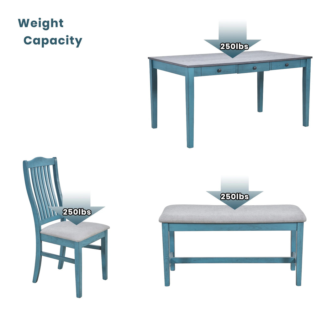 6 Piece Wood Dining Table Set with 4 Upholstered Chairs and Bench H997