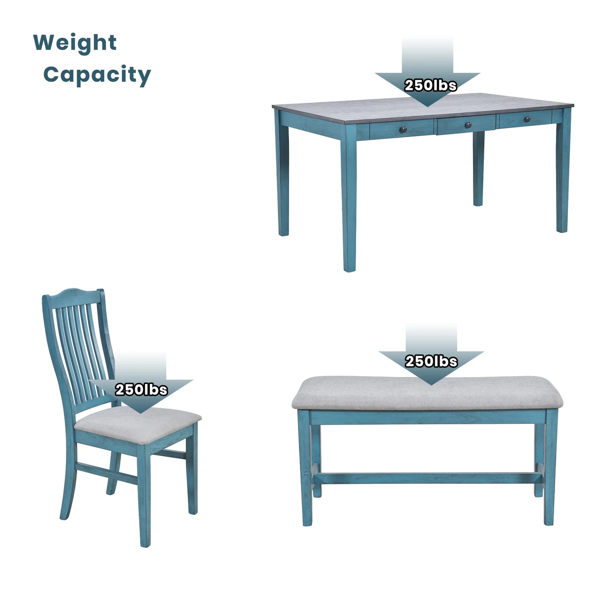6 Piece Wood Dining Table Set with 4 Upholstered Chairs and Bench H997