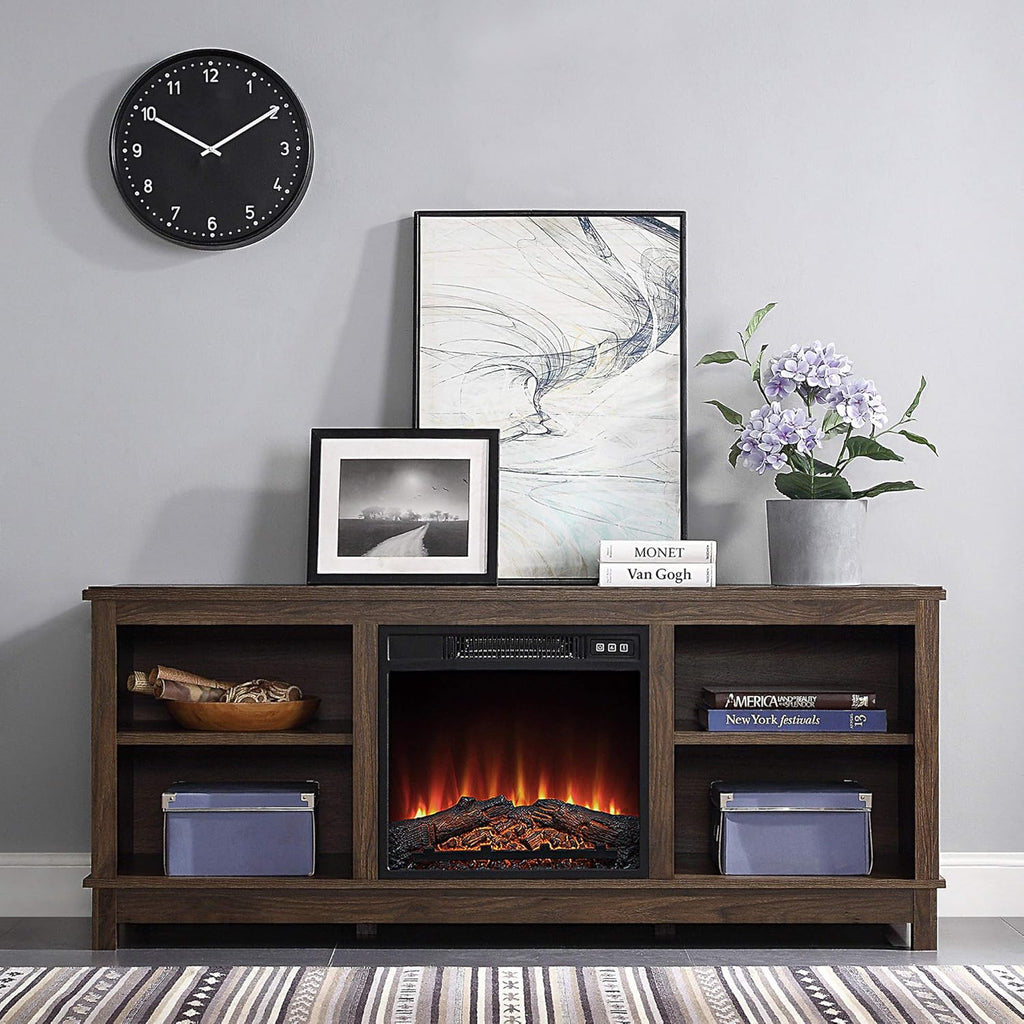 Espresso TV Stand with Wood Glass Storage Cabinets F43284