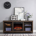 Espresso TV Stand with Wood Glass Storage Cabinets F43284