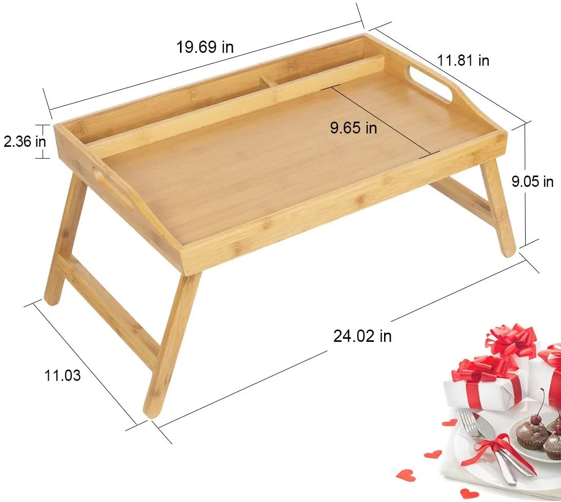 Bamboo Bed Tray Table with Handles Folding Legs B29589