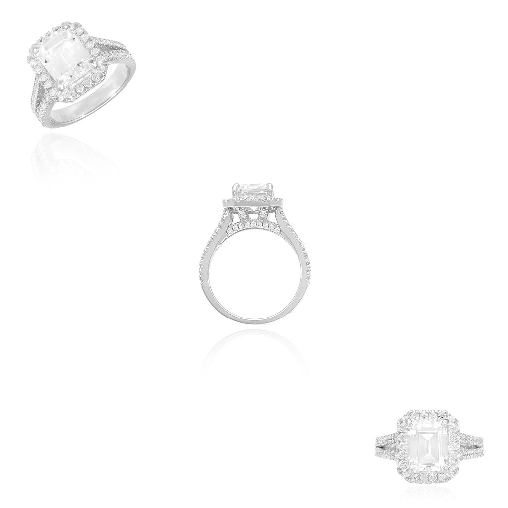 14K White Gold Emerald Cut Diamond Engagement Ring P38200