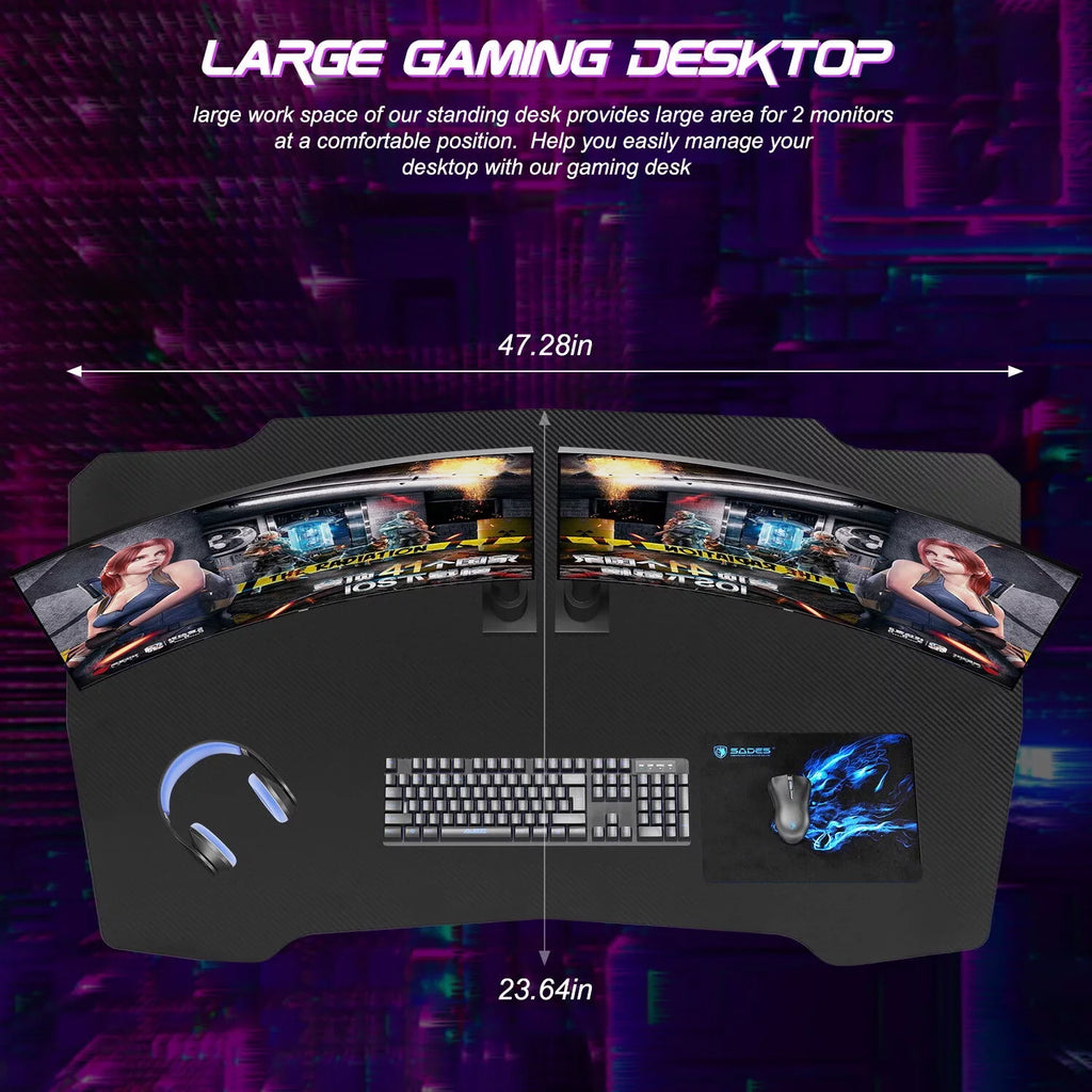 48 inch Z Shaped Gaming Desk with Headphone Hook F4552