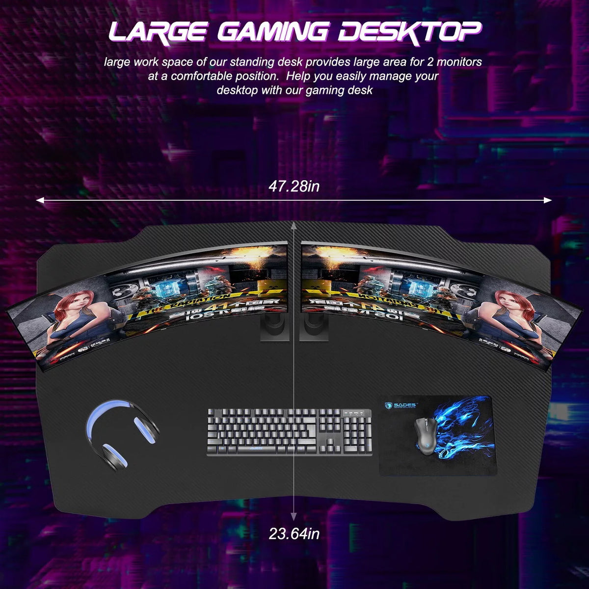 48 inch Z Shaped Gaming Desk with Headphone Hook F4552