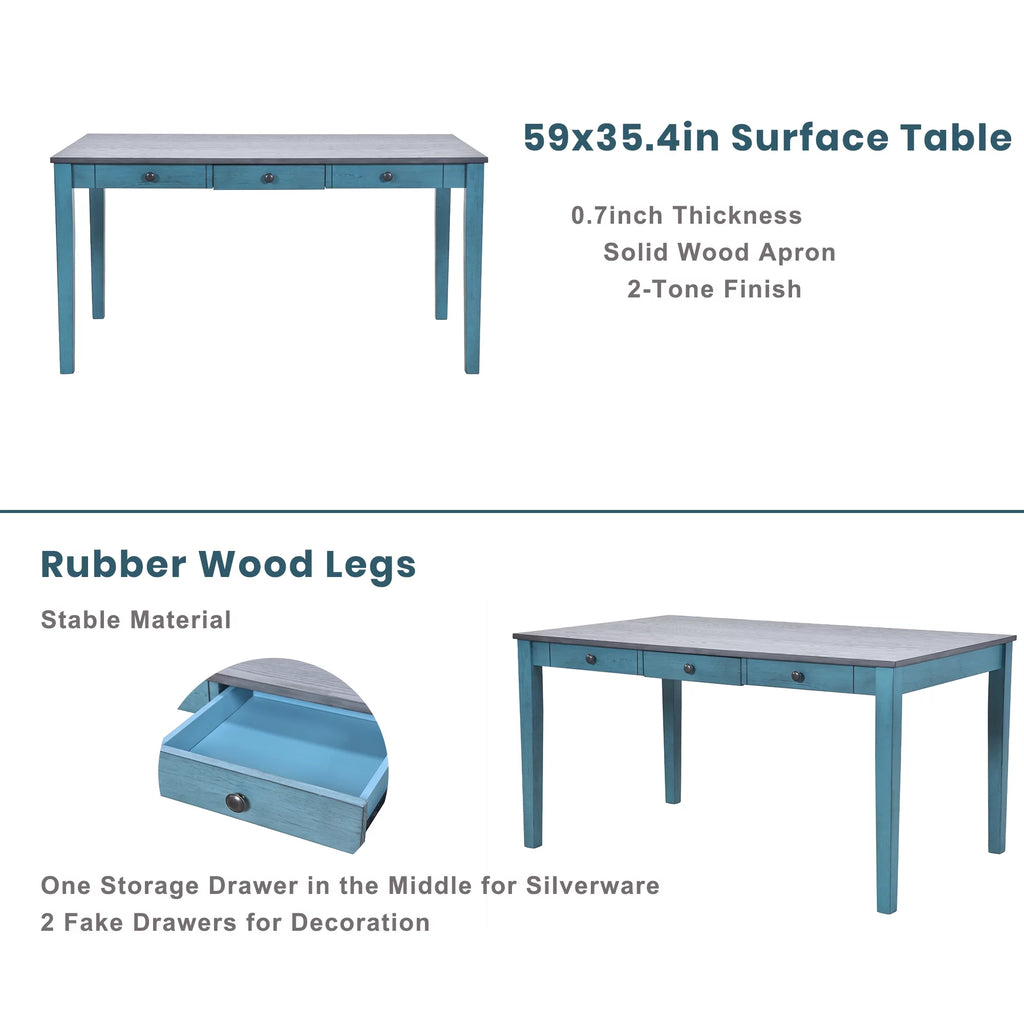 6 Piece Wood Dining Table Set with 4 Upholstered Chairs and Bench H997
