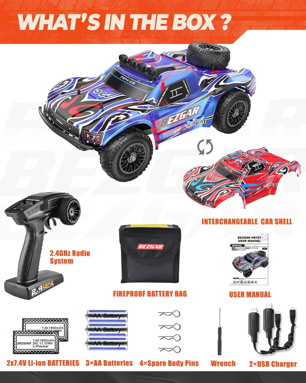 Remote Control Truck 4WD Electric Toy Off Road RC Monster Vehicle Car Crawler with 2 Rechargeable Batteries M89468