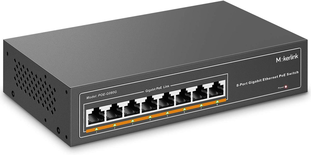 8 Port Gigabit PoE Switch, 120W, Metal Fanless Unmanaged, Pack of 2 Q201333
