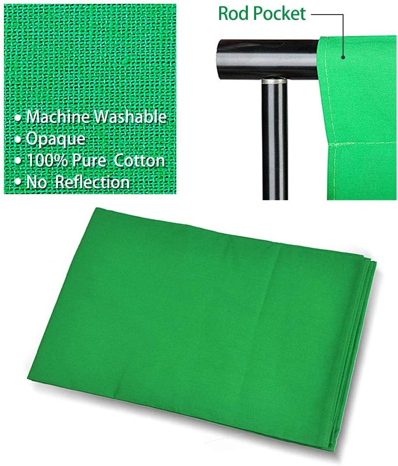 100% Pure Muslin 6.5 Ft x 10 Ft Chromakey Green Screen Backdrop with Backdrop Stand Kit A583