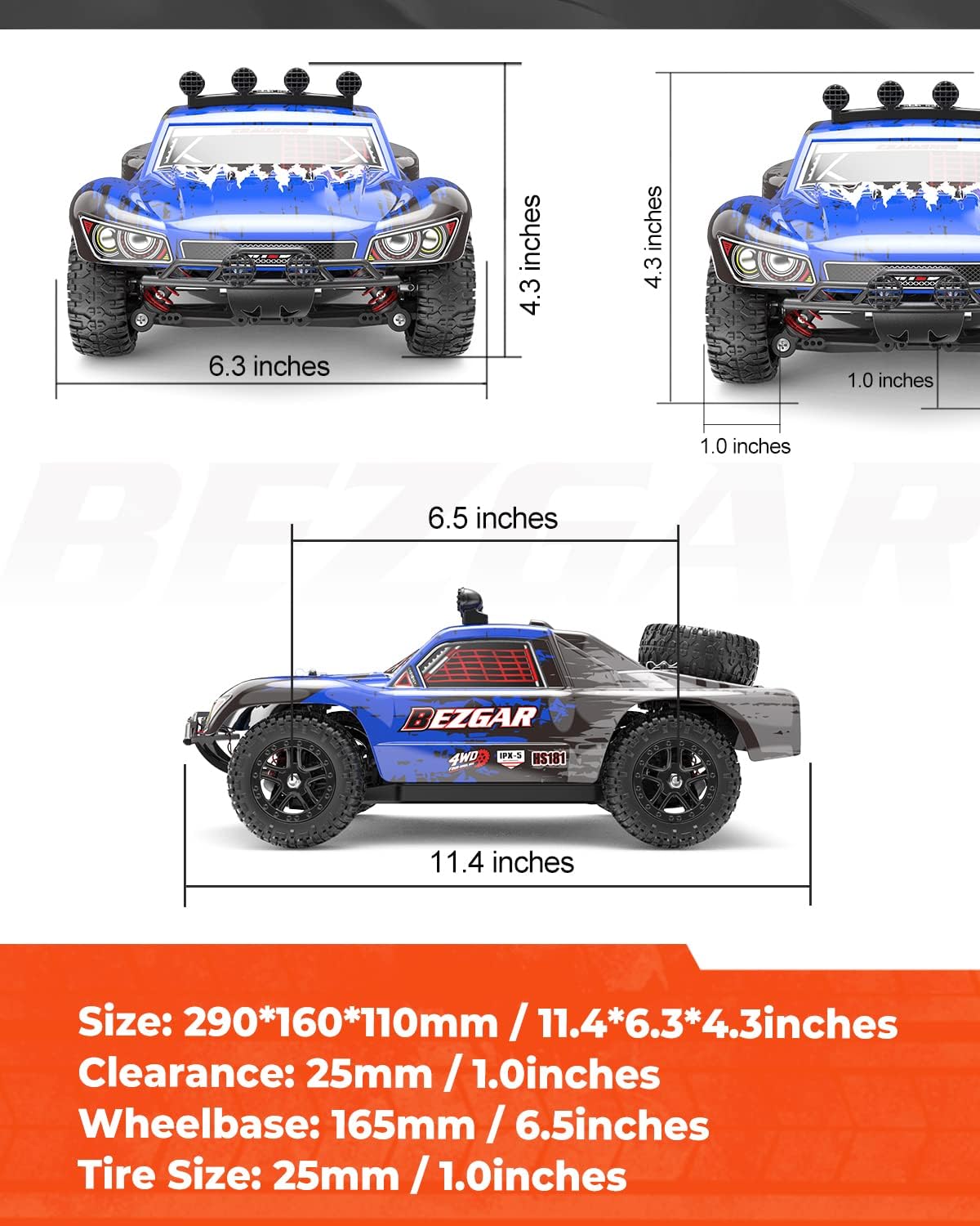 Remote Control Truck 4WD Electric Toy Off Road RC Monster Vehicle Car Crawler with 2 Rechargeable Batteries M89468