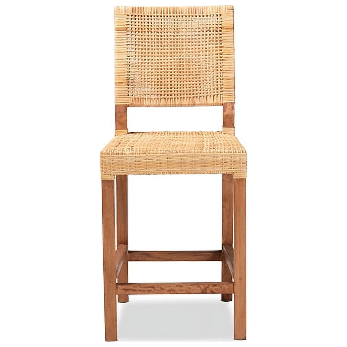 Natural Brown Rattan and Walnut Brown Wood Counter Stool K317
