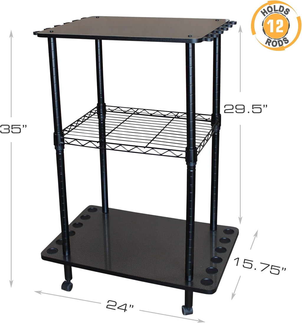 12 Fishing Rod Tackle Cart Black P9137