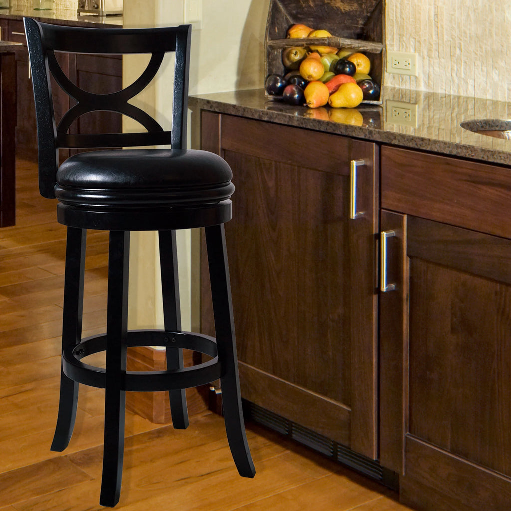 Black Faux Leather Swivel Wood Bar Stool V65976