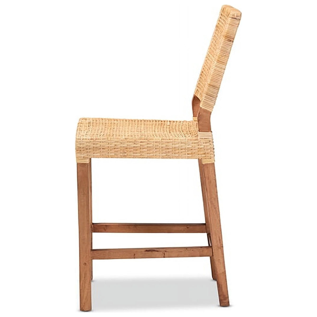 Natural Brown Rattan and Walnut Brown Wood Counter Stool K317