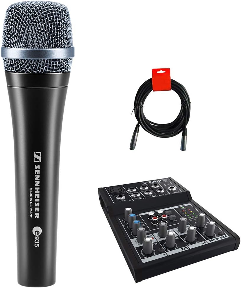 Handheld Cardioid Dynamic Microphone with 5-Channel Compact Mixer & XLR Cable F5612