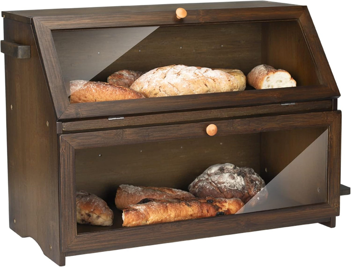 Double Extra Large Wooden Bread Box with Cutting Board T4040