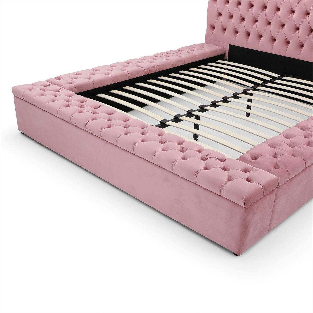 Pink Velvet Upholstered Platform Queen Bed F544742
