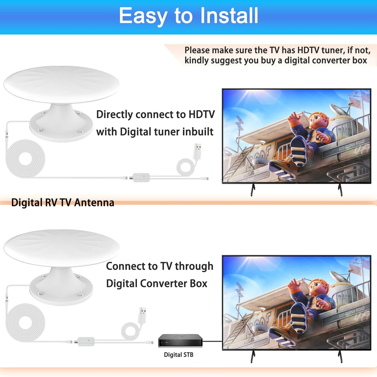 White 720° Omni Directional Digital HD TV Antenna with 35ft Cable K599333