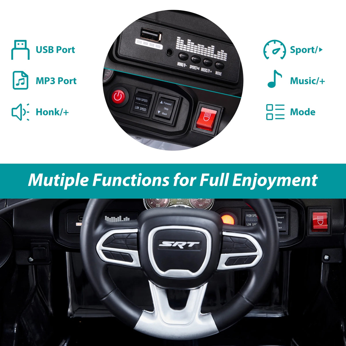 12V Black Dodge Charger Ride On Car with Remote Control L953