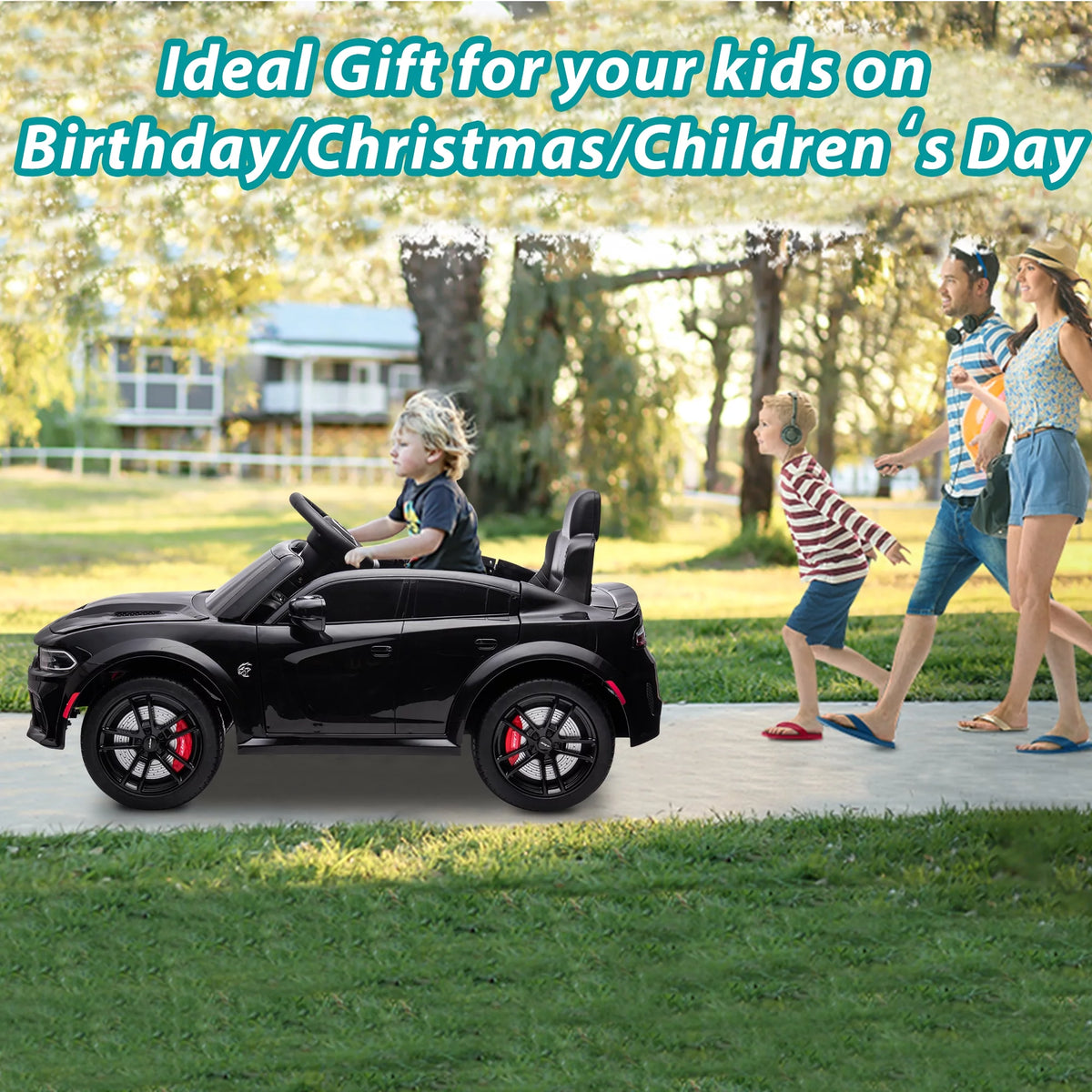 12V Black Dodge Charger Ride On Car with Remote Control L953