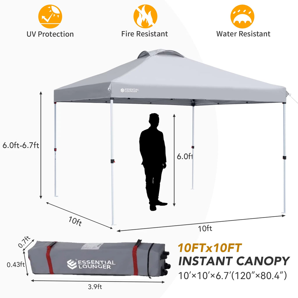 Grey 10x10ft Pop Up Outdoor Canopy Tent with Wheeled Carrying Bag L6792