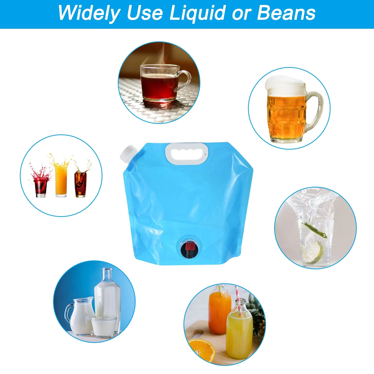 5L Collapsible Water Container Bag with Spigot, 3 Pack Blue U530208