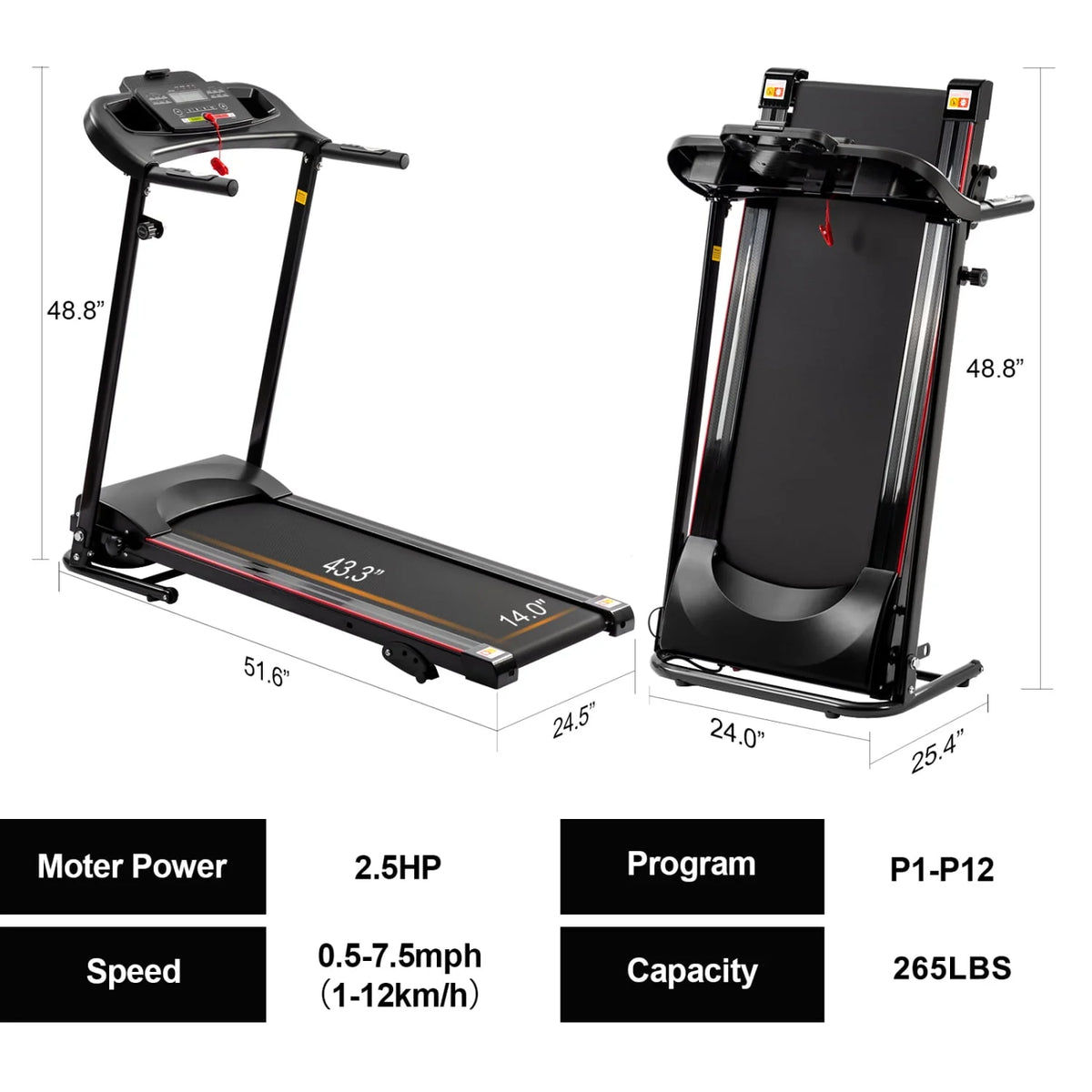 2.5 HP Foldable Treadmill with Incline V3997