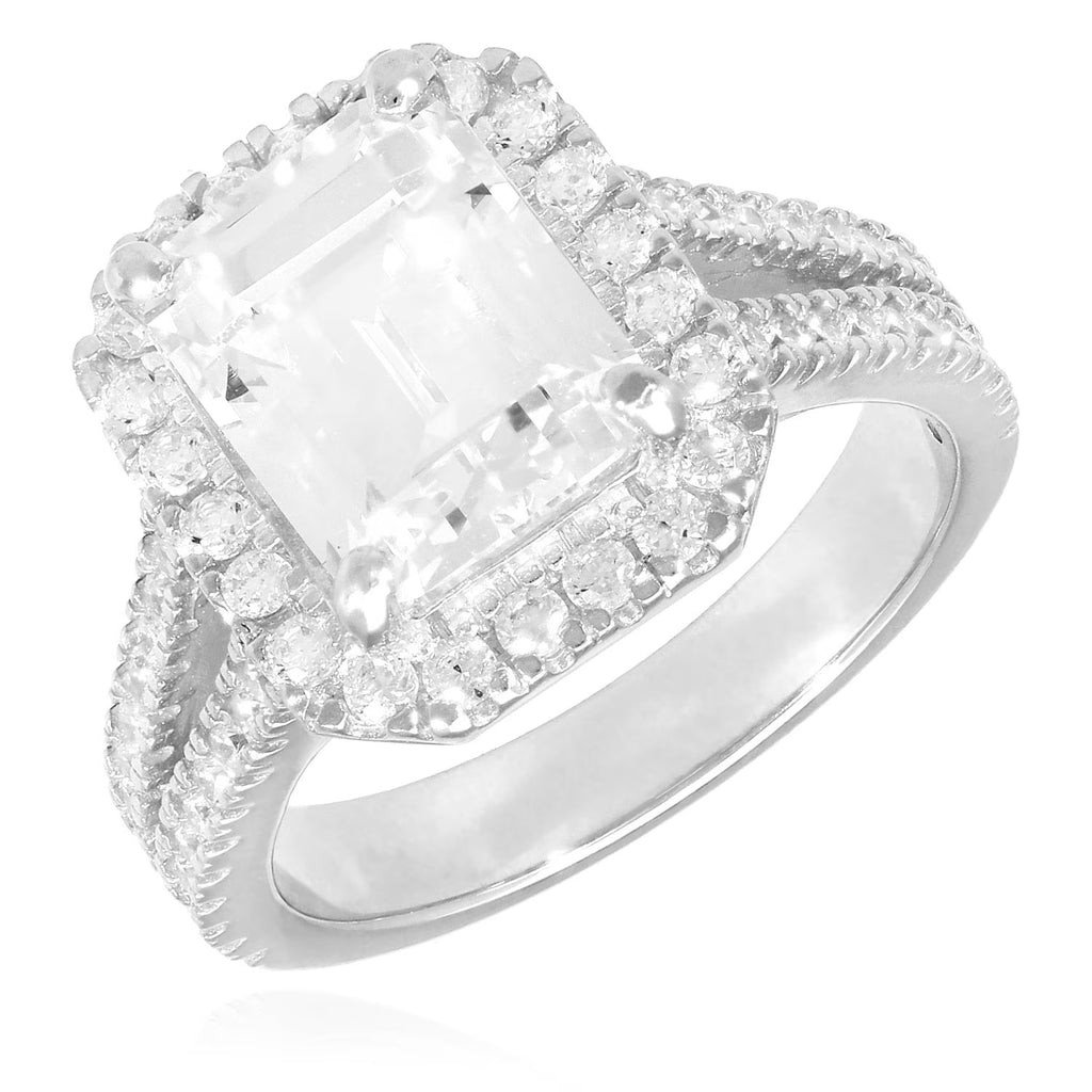 14K White Gold Emerald Cut Diamond Engagement Ring P38200