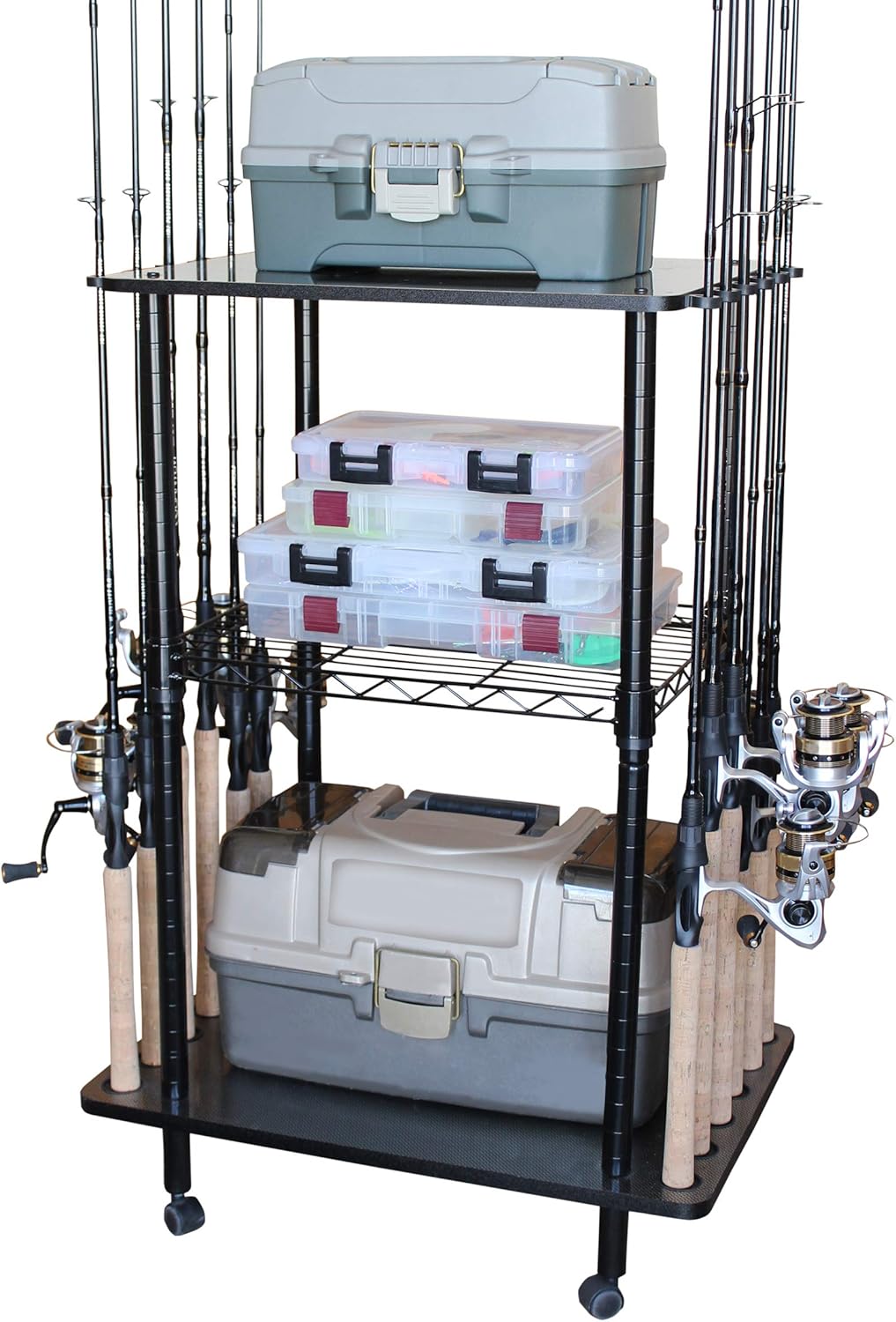 12 Fishing Rod Tackle Cart Black P9137