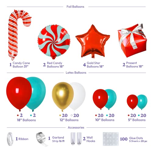 Red and Green Christmas Balloon Arch Kit with Candy Cane and Star Foil Balloons D84144