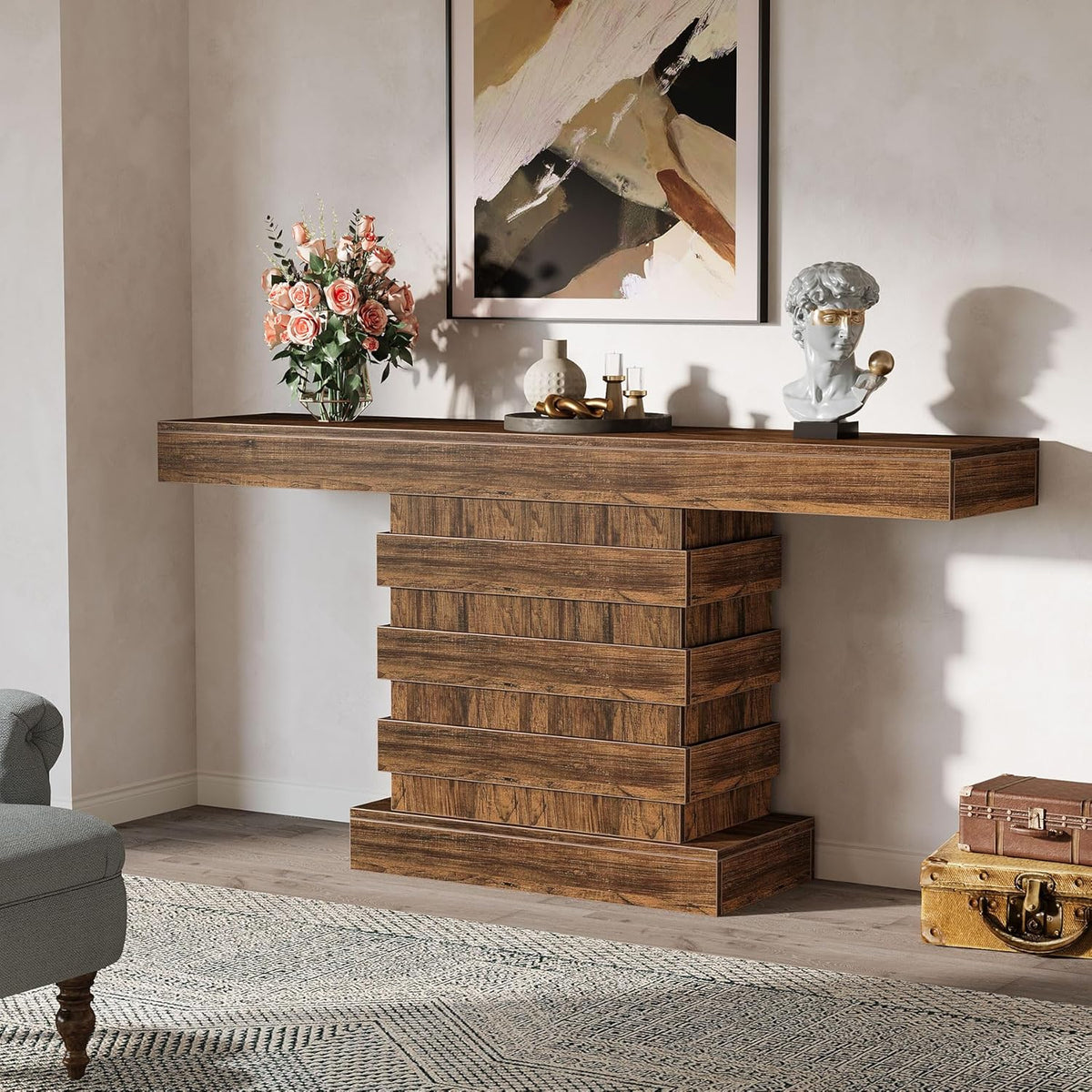 Rustic Brown 63-Inch Wooden Console Table P91738