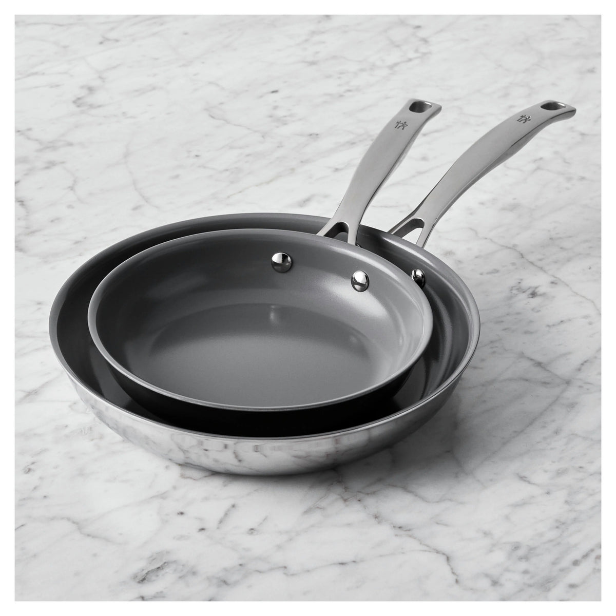 2pc Stainless Steel Ceramic Non-Stick Fry Pan Set M2369
