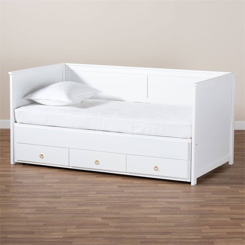 White Finished Wood Expandable Twin Size to King Size Daybed with Storage Drawers L572